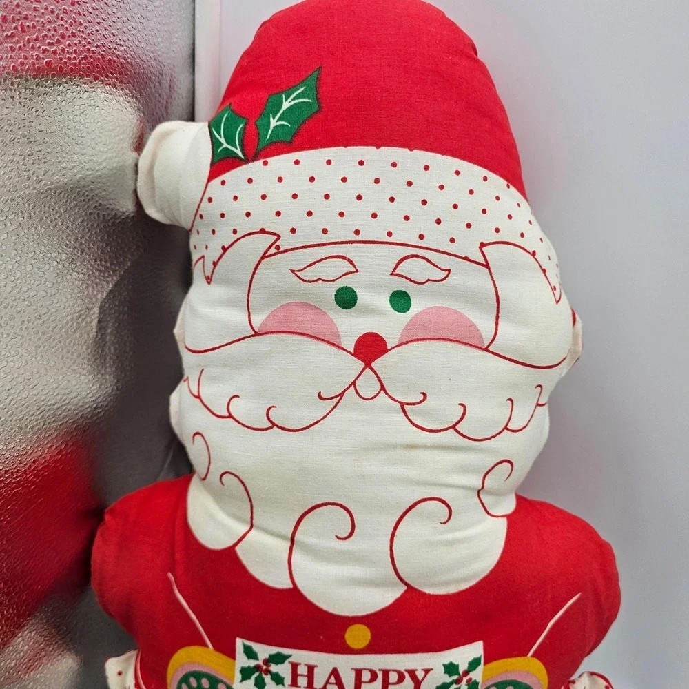 Vintage Handmade Santa Cushion Pillow Red Happy Holly Days 16